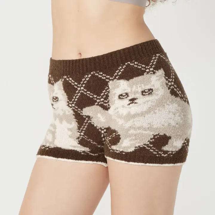 【SALE】スロギー “ほっ”とあったか(ニット柄) ニットパンツ, ブラウン, model image number 0