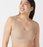 【WEB限定】綿混タイプ(スロギーG028)　カップ付きハーフトップ【一部カラーSALE】, ベージュ, model image number 0