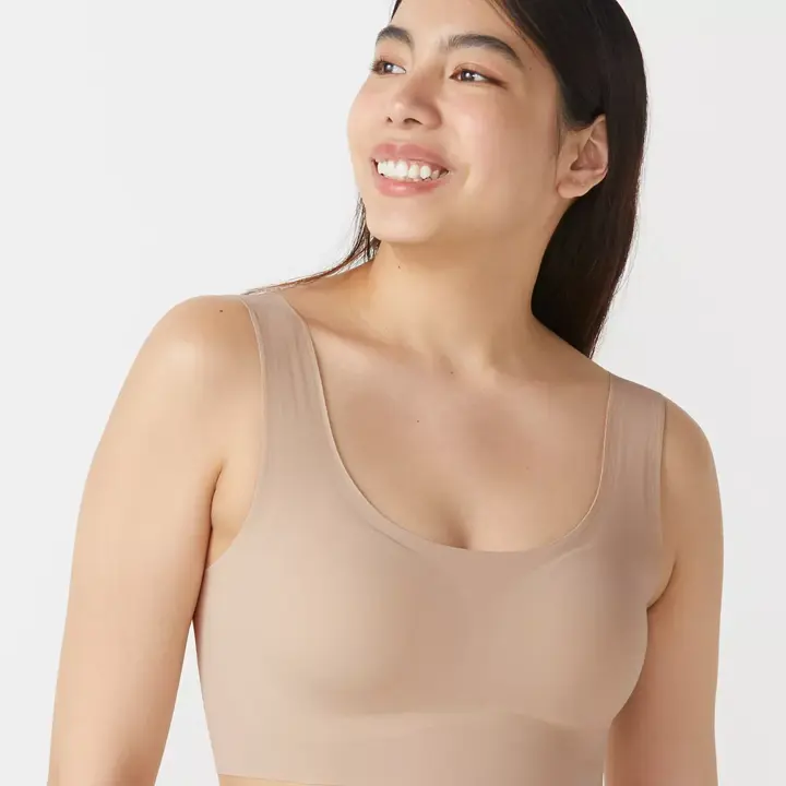 【WEB限定】綿混タイプ(スロギーG028)　カップ付きハーフトップ【一部カラーSALE】, ベージュ, model image number 0