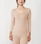 やわらか綿100インナー5310 8分袖トップ, ベージュ, model image number 0