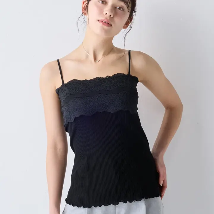 キャミソール 保湿インナー, ブラック, model image number 0