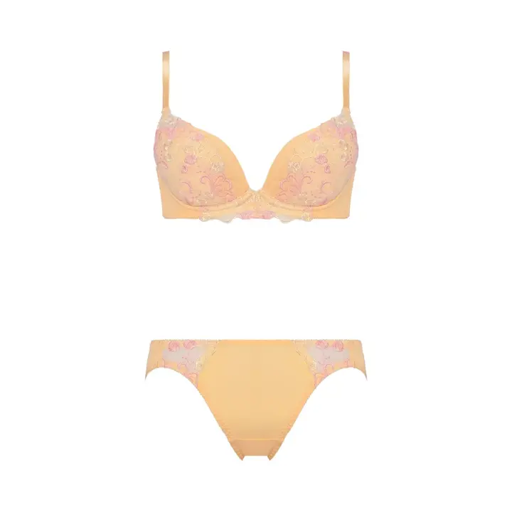 Daily AMOSTYLE 寄せブラ プチプラ ブラ＆ショーツセット クラシックフラワー, イエロー, product image number 1