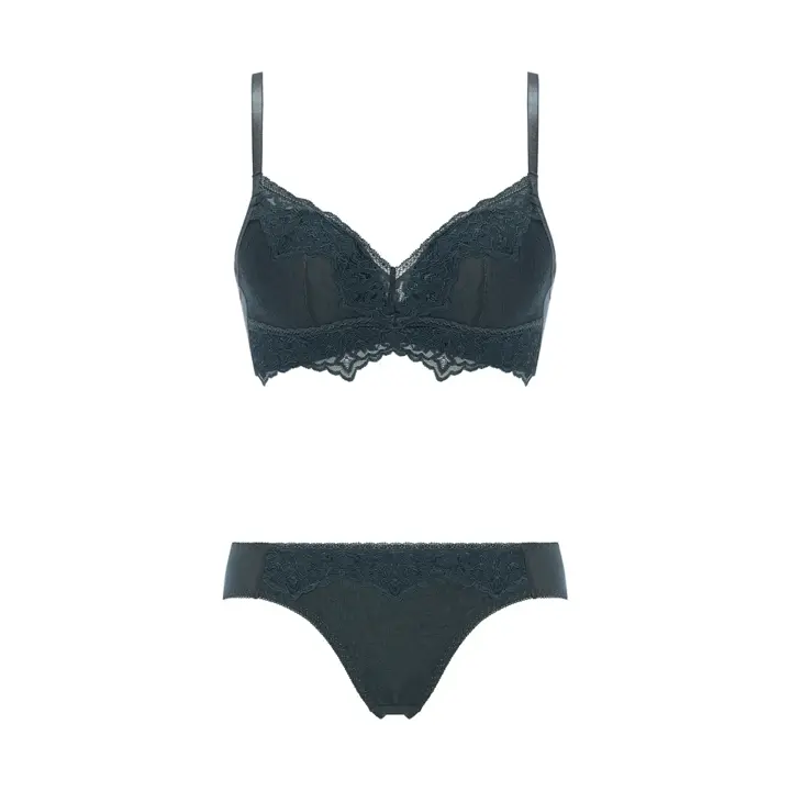 Daily Plus らくふわノンワイヤー ブラ＆ショーツセット, グレー, product image number 1