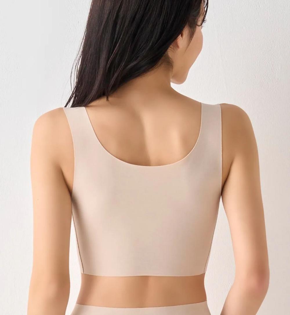 【WEB限定】綿混タイプ(スロギーG028)　カップ付きハーフトップ, ベージュ, model image number 4