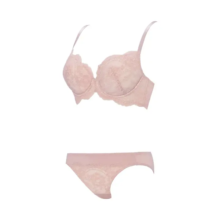 Daily AMOSTYLE 3/4 カップブラ プチプラ ブラ＆ショーツセット レースラバー, ピンク, product image number 3