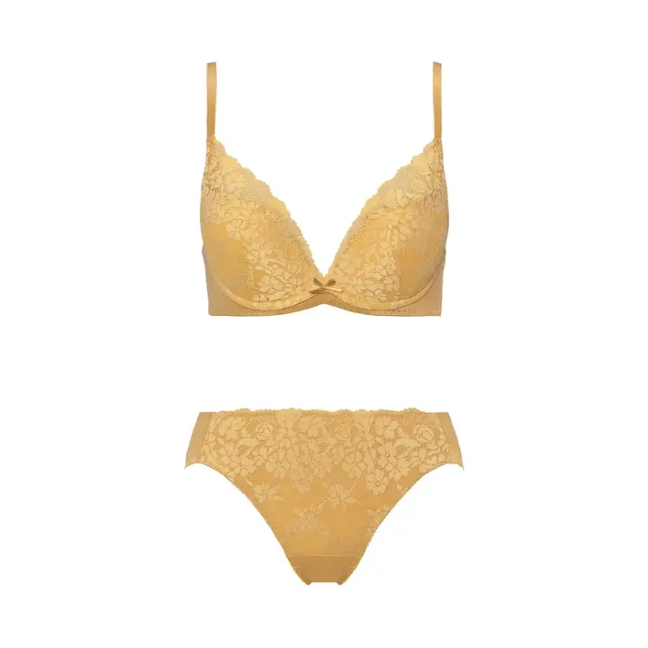 【WEB/アウトレット限定】夢みるブラ DeepV ブラ＆ショーツセット スウィンギングブーケ【一部カラーSALE】, イエロー, product image number 1