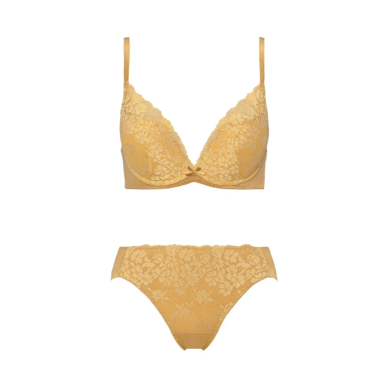 夢みるブラ DeepV ブラ＆ショーツセット スウィンギングブーケ【一部カラーSALE】, イエロー, product image number 1