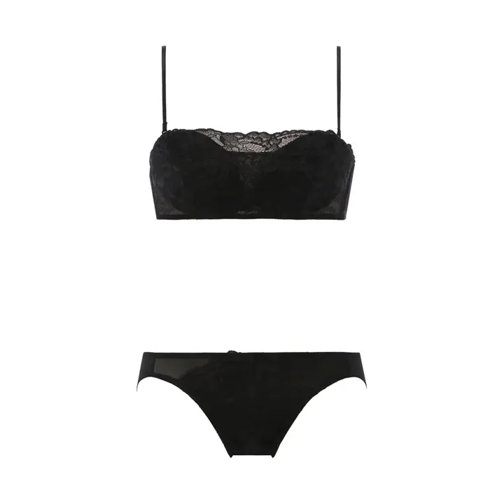 Daily Plus AMOSTYLEバンドゥ ブラジャー(ストラップ取り外し可)＆ショーツセット レースシック, ブラック, product image number 1