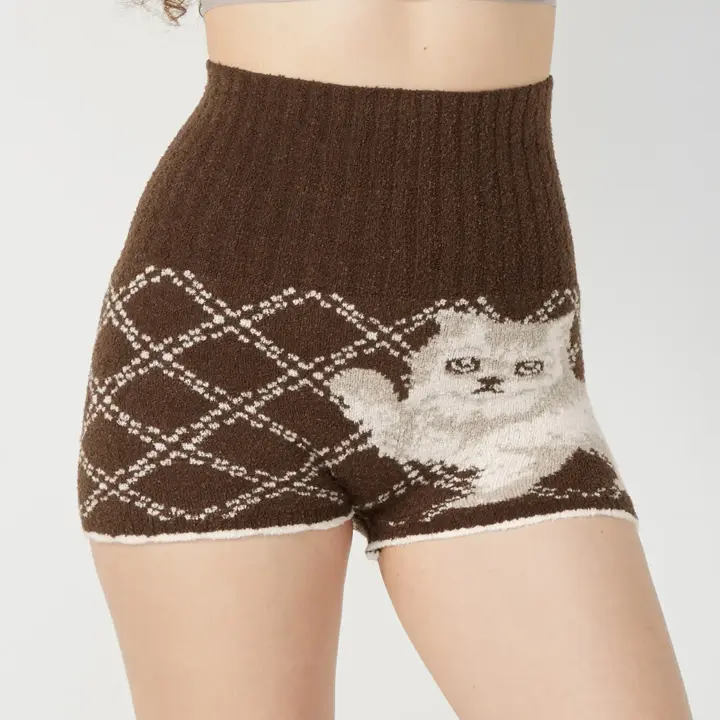 【SALE】スロギー “ほっ”とあったか(ニット柄) ハラマキ付きニットパンツ, ブラウン, model image number 0