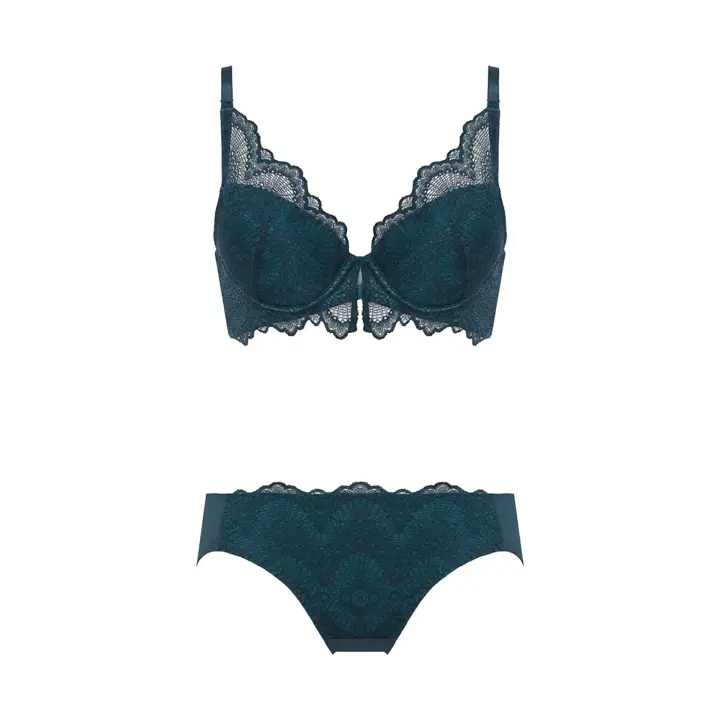 Daily AMOSTYLE 3/4カップブラ ブラ＆ショーツセット ウェーブラティス, グリーン, product image number 1