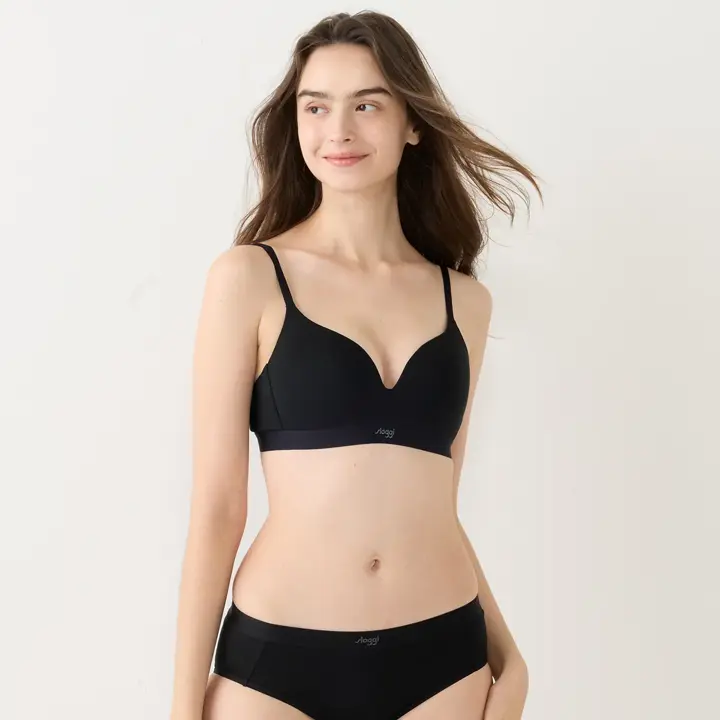 スロギー ゴーコットン ノンワイヤーブラ, ブラック, model image number 1