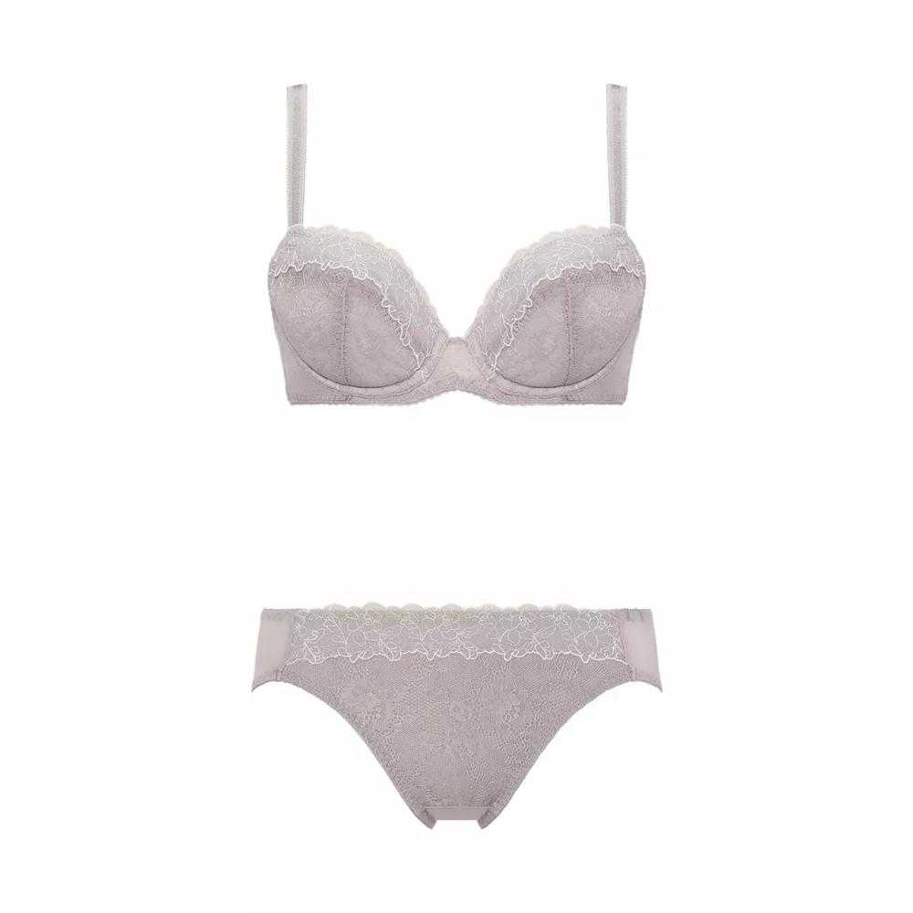 【SALE】夢みるブラ ライト ブラ＆ショーツセット ライン フラワーズ, グレー, product image number 1