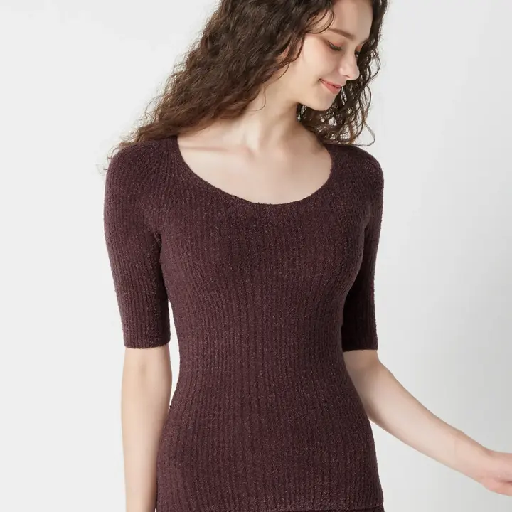 【SALE】スロギー ニット無地リブ 5分丈インナートップ, 7753, model image number 0