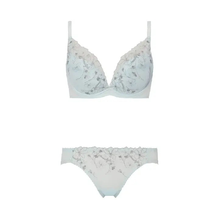 【WEB/アウトレット限定】チャーミングラマー(R)スリムラインDeepV ブラ＆ショーツセット ラインアートステッチ【一部カラーSALE】 【一部カラーSALE】, ブルー, product image number 1