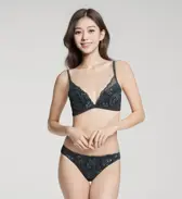 Daily Plus 胸元ぴったりブラ ブラ＆ショーツセット, グレー, model image number 1