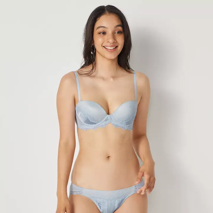 【SALE】【WEB/アウトレット限定】Daily AMOSTYLE ふわ盛り ノンワイヤー ブラジャー (クラシカルプリーツ), ブルー, model image number 1