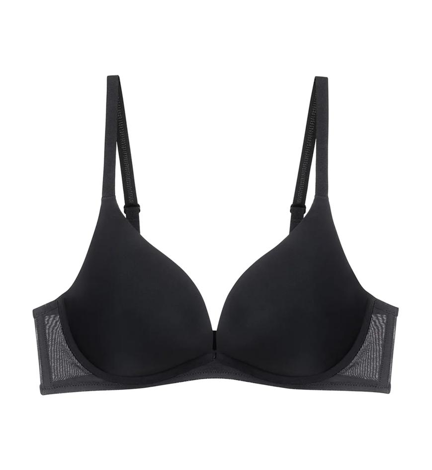 Invisible Inside-Out Non-Wired Deep V Push Up Bra in Black