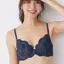 Daily AMOSTYLE 3/4 カップブラ プチプラ ブラ＆ショーツセット レースラバー, ブルー, model image number 0