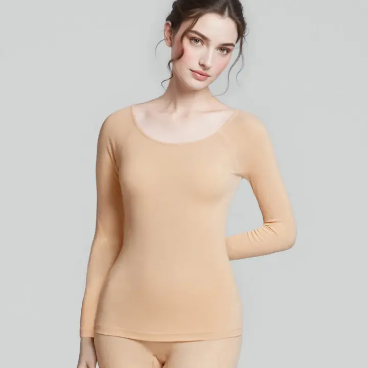 【SALE】あったかフィットインナー5370 8分袖トップ, ベージュ, model image number 0