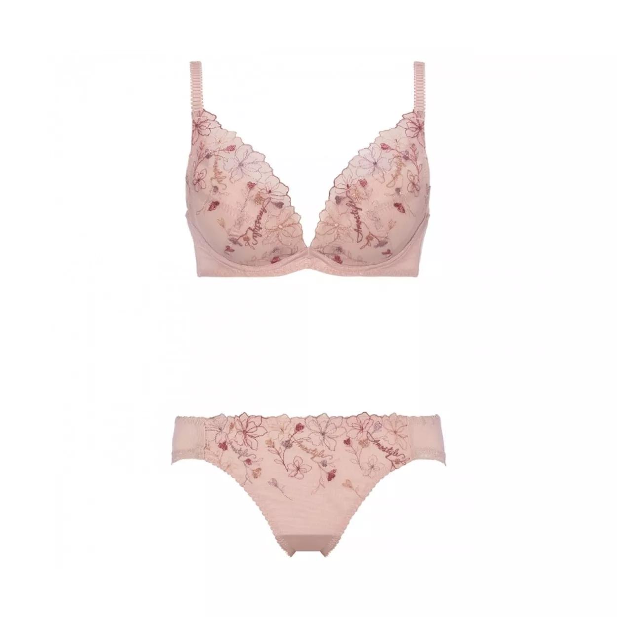チャーミングラマー(R)スリムラインDeepV ブラ＆ショーツセット ラインアートステッチ【一部カラーSALE】, ピンク, product image number 1