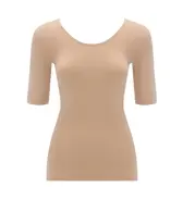 肌側綿100インナー5480 5分袖トップ, ベージュ, product image number 0