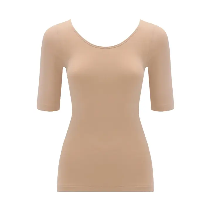 肌側綿100インナー5480 5分袖トップ, ベージュ, product image number 0