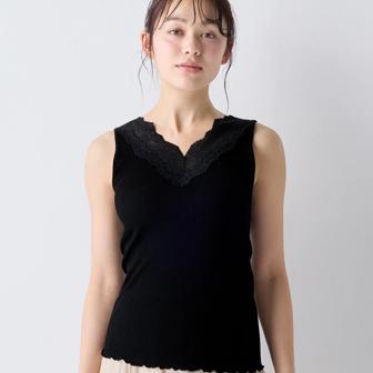 タンクトップ 保湿インナー, ブラック, model image number 1