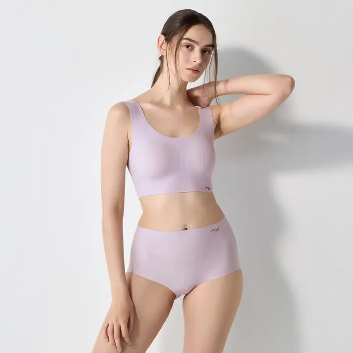 【WEB限定】綿混タイプ(スロギーG028)　カップ付きハーフトップ, パープル, model image number 1