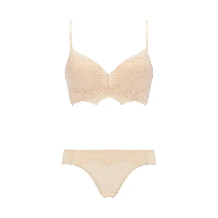 Daily Plus らくふわノンワイヤー ブラ＆ショーツセット, ベージュ, product image number 1