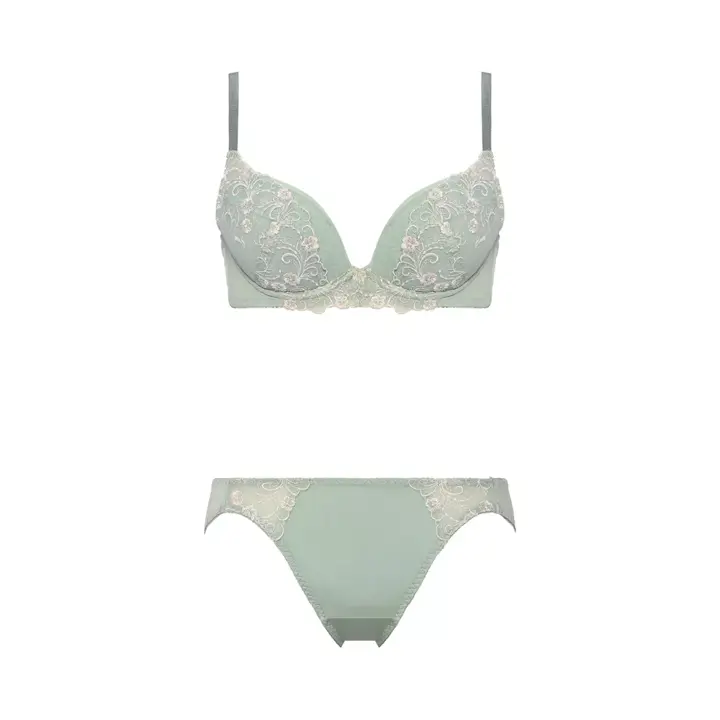 Daily AMOSTYLE 寄せブラ プチプラ ブラ＆ショーツセット クラシックフラワー, グリーン, product image number 1