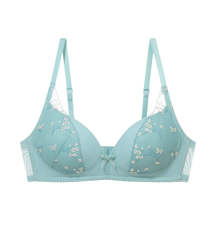 Bloom Delight Non-Wired Push Up Deep V Bra in Misty Turquoise