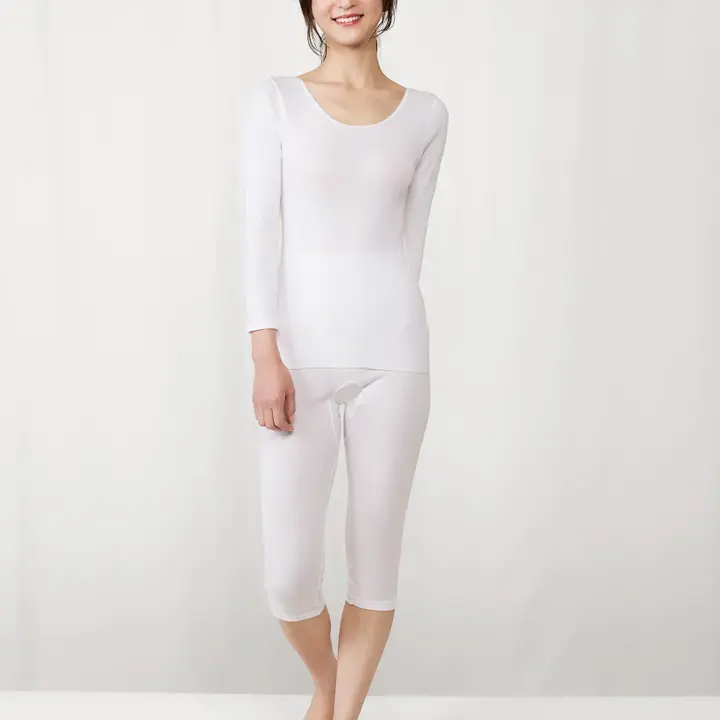 やわらか綿100インナー5310 7分丈ボトム, ホワイト, model image number 1