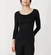 【SALE】あったかフィットインナー5370 8分袖トップ, ブラック, model image number 0