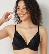 夢みるブラ DeepV ブラ＆ショーツセット スウィンギングブーケ【一部カラーSALE】, ブラック, model image number 0